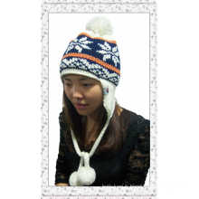 New Winter Jacquard Lady Earflap tricoté avec des boules (1-3509)